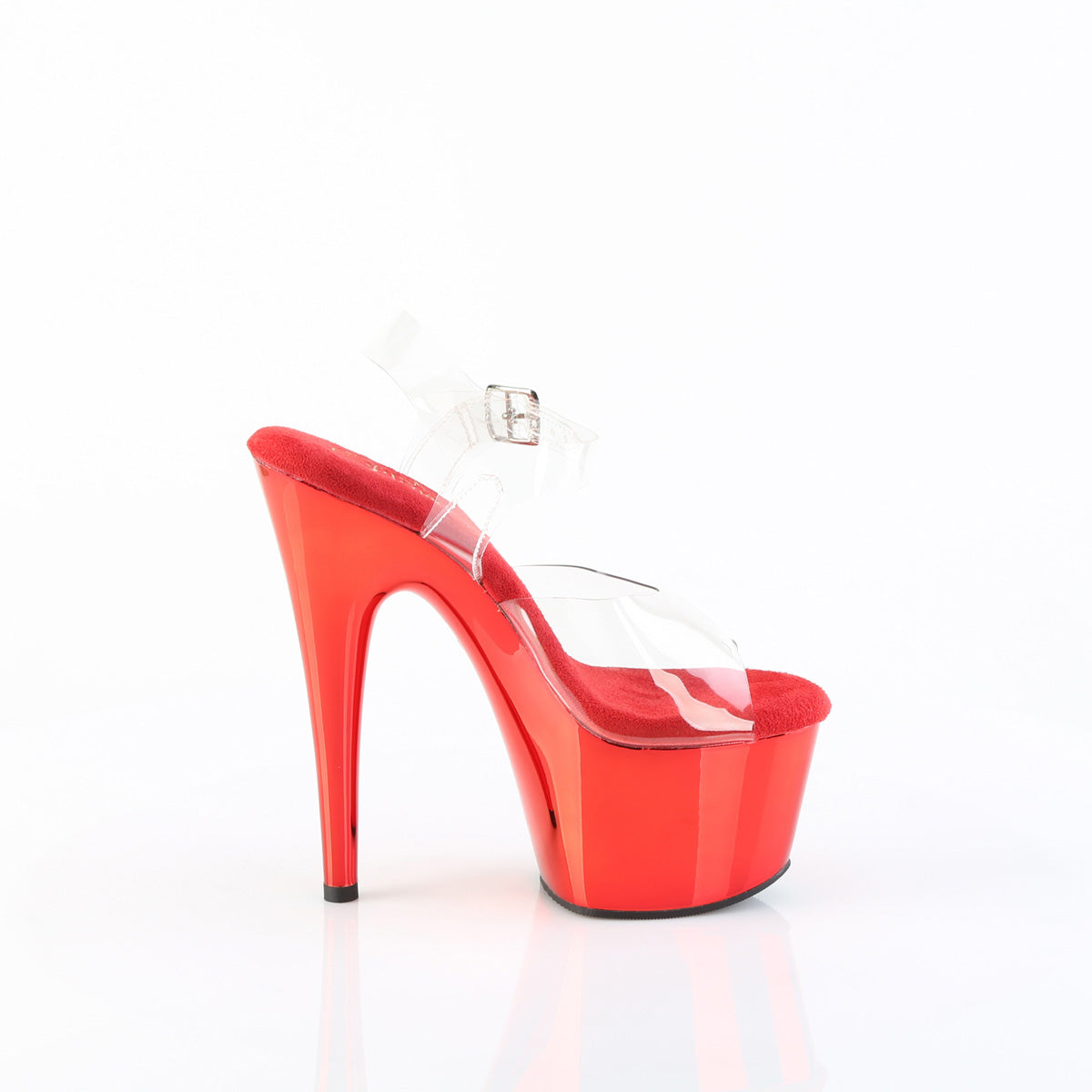 Pleaser Women's Platform Shoes ADORE-708 Clr-Matching/Red Chrome