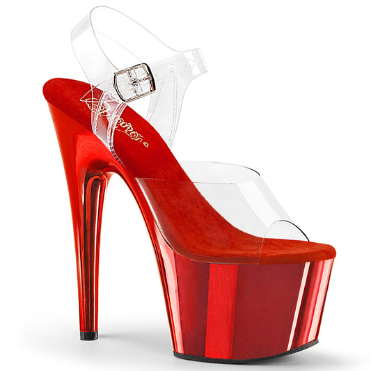 Pleaser Women's Platform Shoes ADORE-708 Clr-Matching/Red Chrome