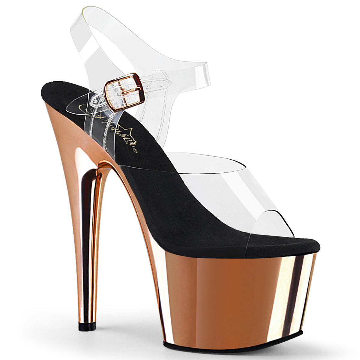 Pleaser Womens Sandals ADORE-708 Clr/Rose Gold Chrome
