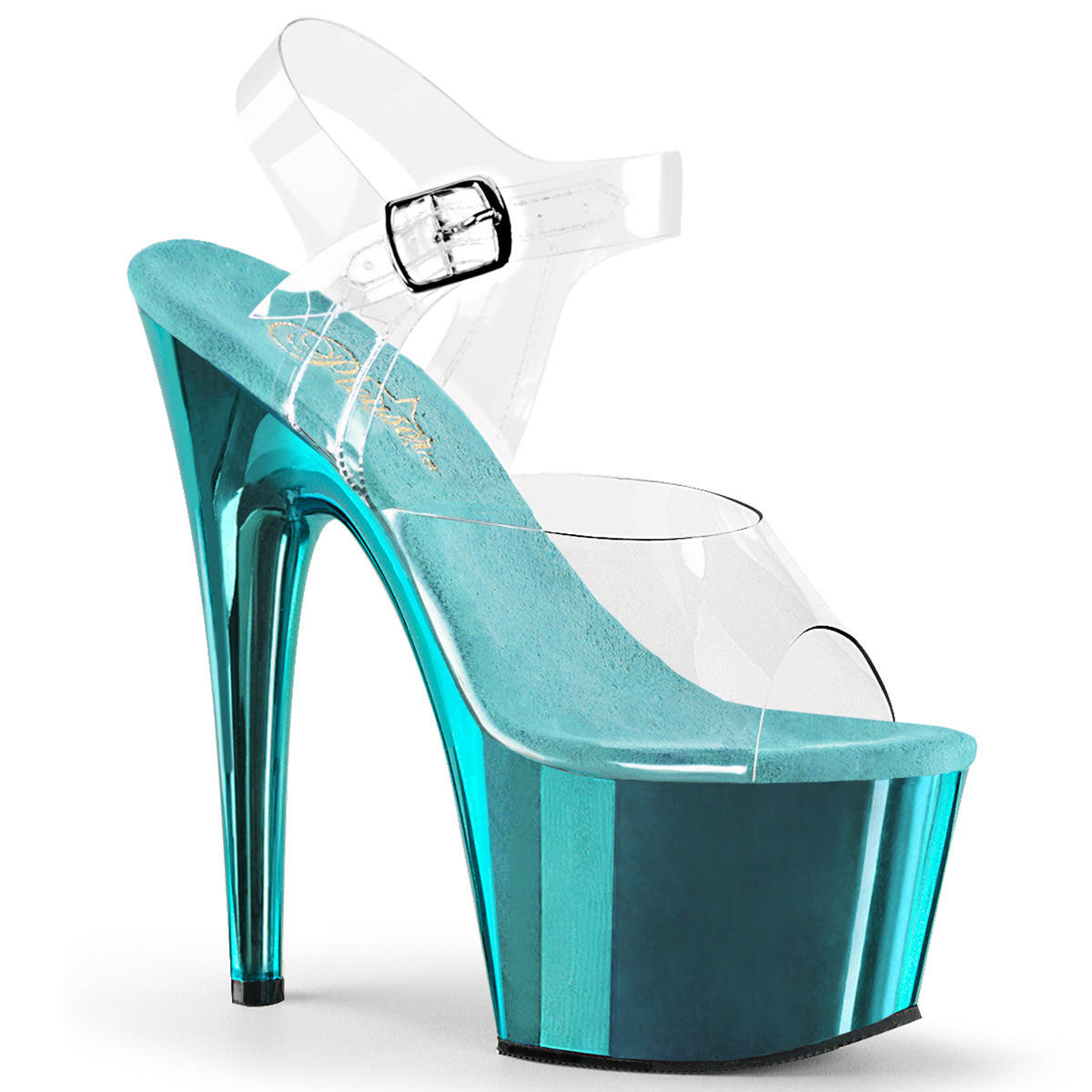 Pleaser Womens Sandals ADORE-708 Clr/Turquoise  Chrome
