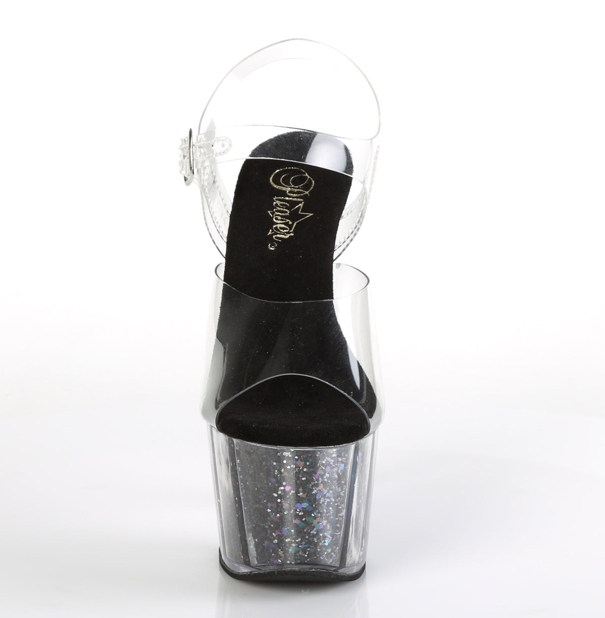 Pleaser Womens Sandals ADORE-708CG Clr/Blk Confetti Glitter