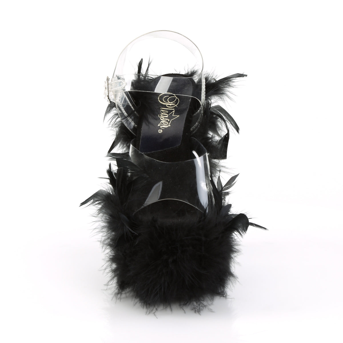 Pleaser Sandales pour femmes ADORE-708F CLR / BLK Marabou Feather