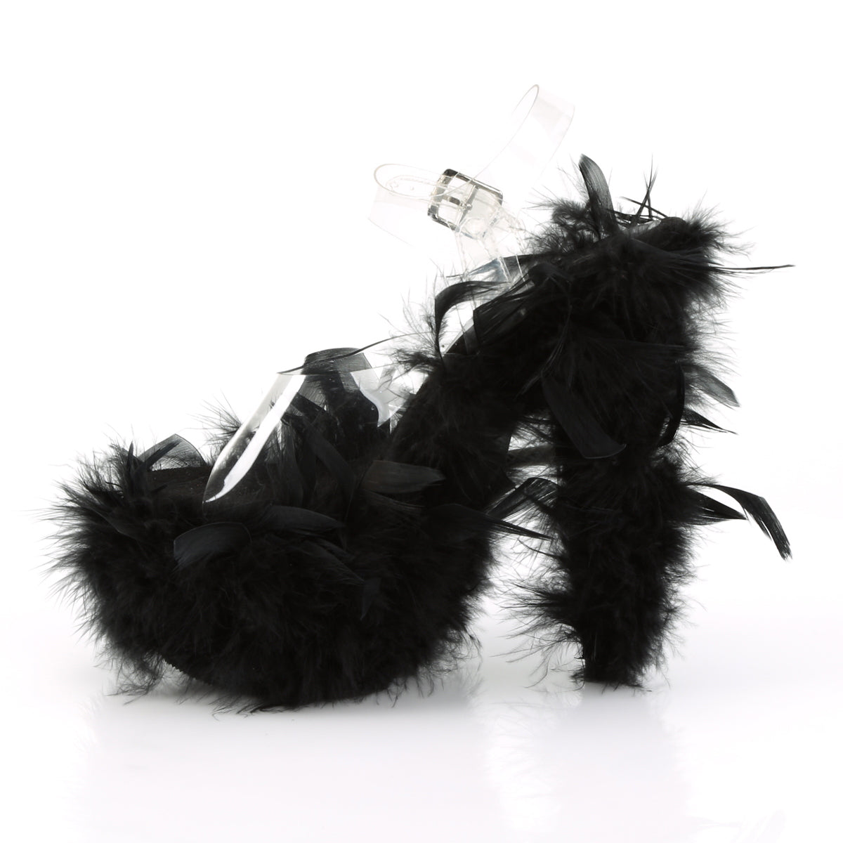 Pleaser Sandales pour femmes ADORE-708F CLR / BLK Marabou Feather