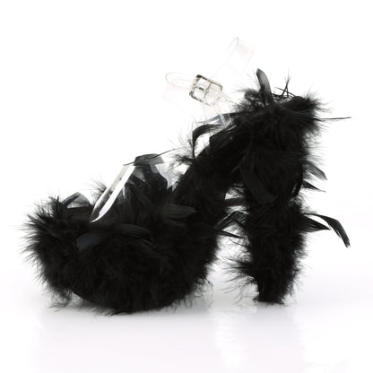 Pleaser Sandales pour femmes ADORE-708F CLR / BLK Marabou Feather