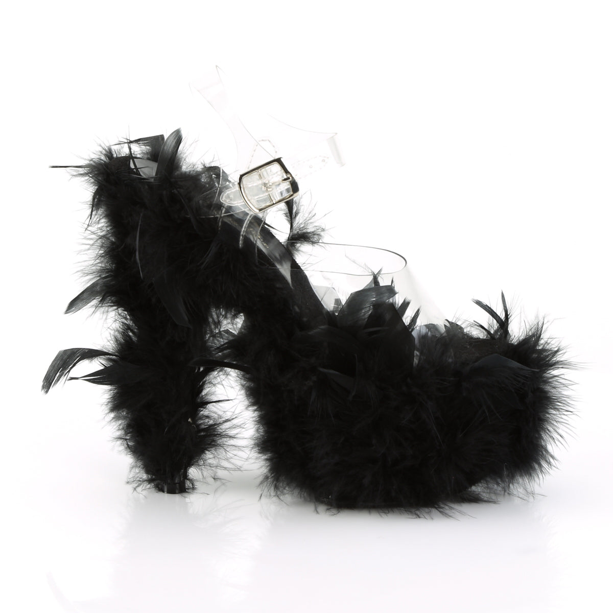 Pleaser Sandales pour femmes ADORE-708F CLR / BLK Marabou Feather