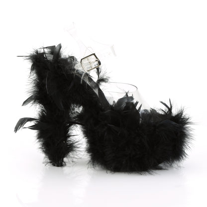 Pleaser Sandales pour femmes ADORE-708F CLR / BLK Marabou Feather