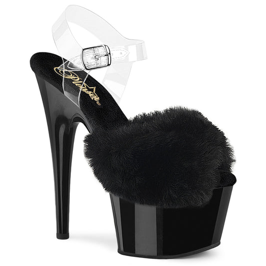 Pleaser Women's Platform Shoes ADORE-708FUR Blk Faux Fur-Clr TPU/Blk