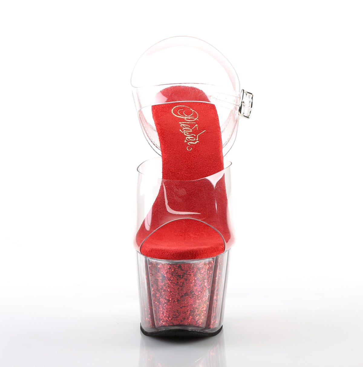 Pleaser Womens Sandals ADORE-708G Clr/Red Glitter Inserts