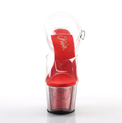 Pleaser Sandales pour femmes ADORE-708g Inserts de paillettes CLR / ROUGE