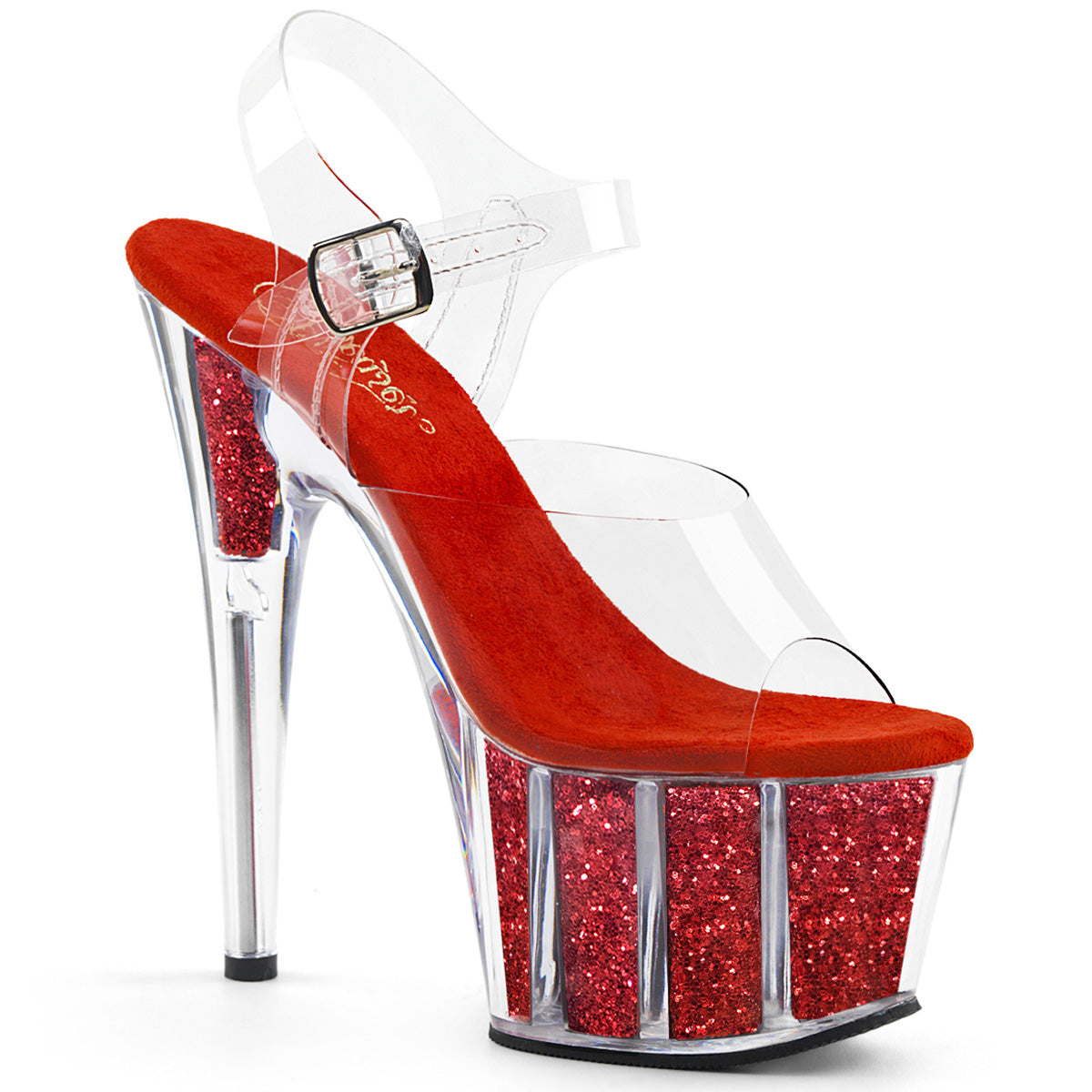 Pleaser Womens Sandals ADORE-708G Clr/Red Glitter Inserts