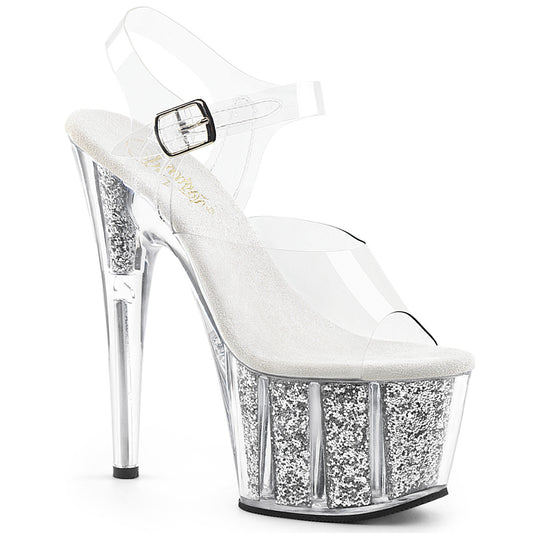 Pleaser Sandales pour femmes ADORE-708g CLR / Silver Glitter Inserts