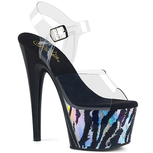 Pleaser Sandales de Womens ADORE-708HP-2 Clr / Blk-Slv Hologramme