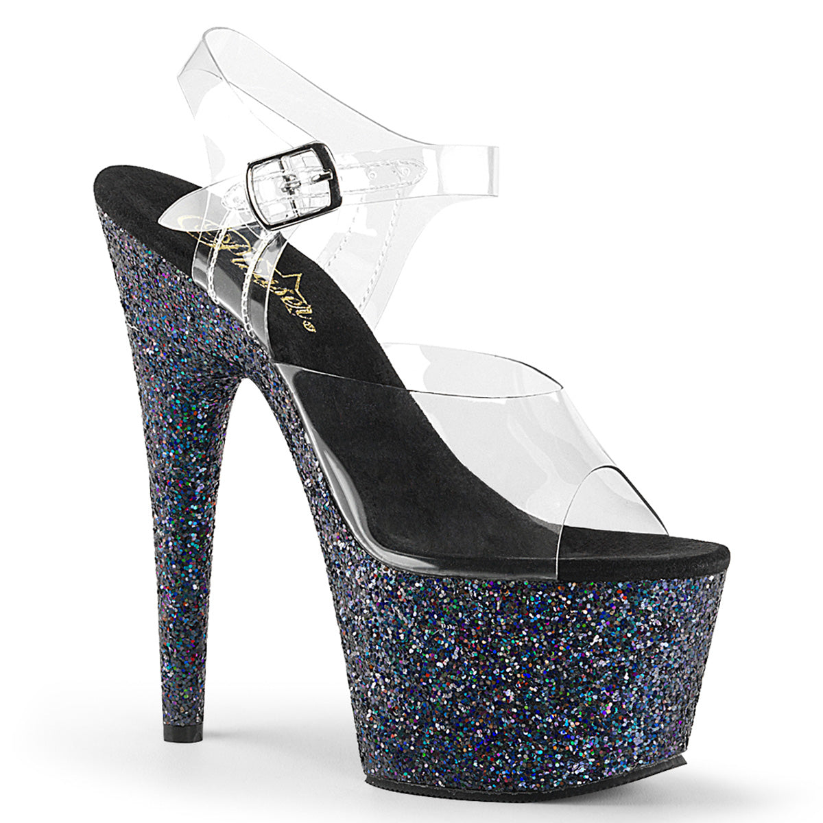 Pleaser Womens Sandals ADORE-708LG Clr/Blk Multi Glitter