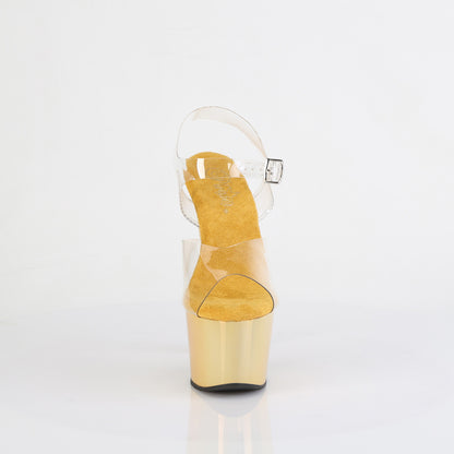 Pleaser Women's Platform Shoes ADORE-708LQ Clr/Liquid Gold Hologram