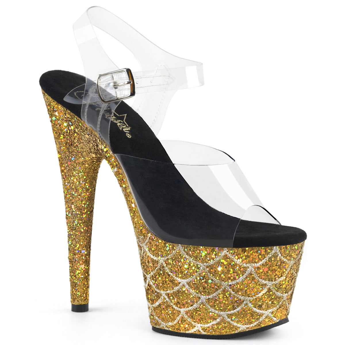 Pleaser Womens Sandals ADORE-708MSLG Clr/Gold Multi Glitter
