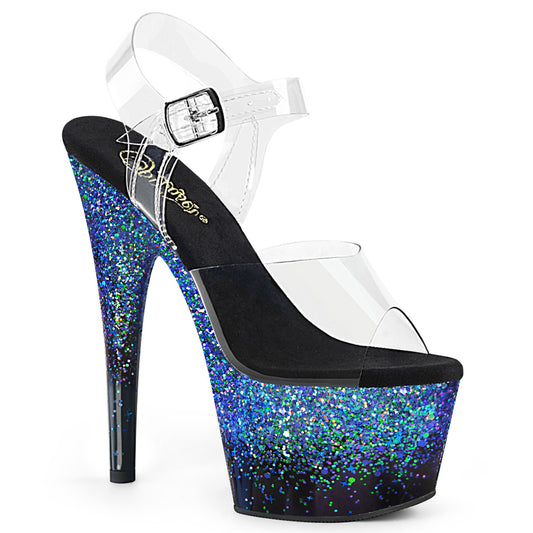 Pleaser Sandales pour femmes ADORE-708ss CLR / BLK-Bleu Multi Glitter