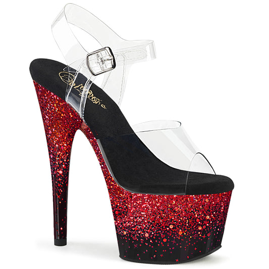 Pleaser   ADORE-708SS CLR / BLK-RED GLITTER