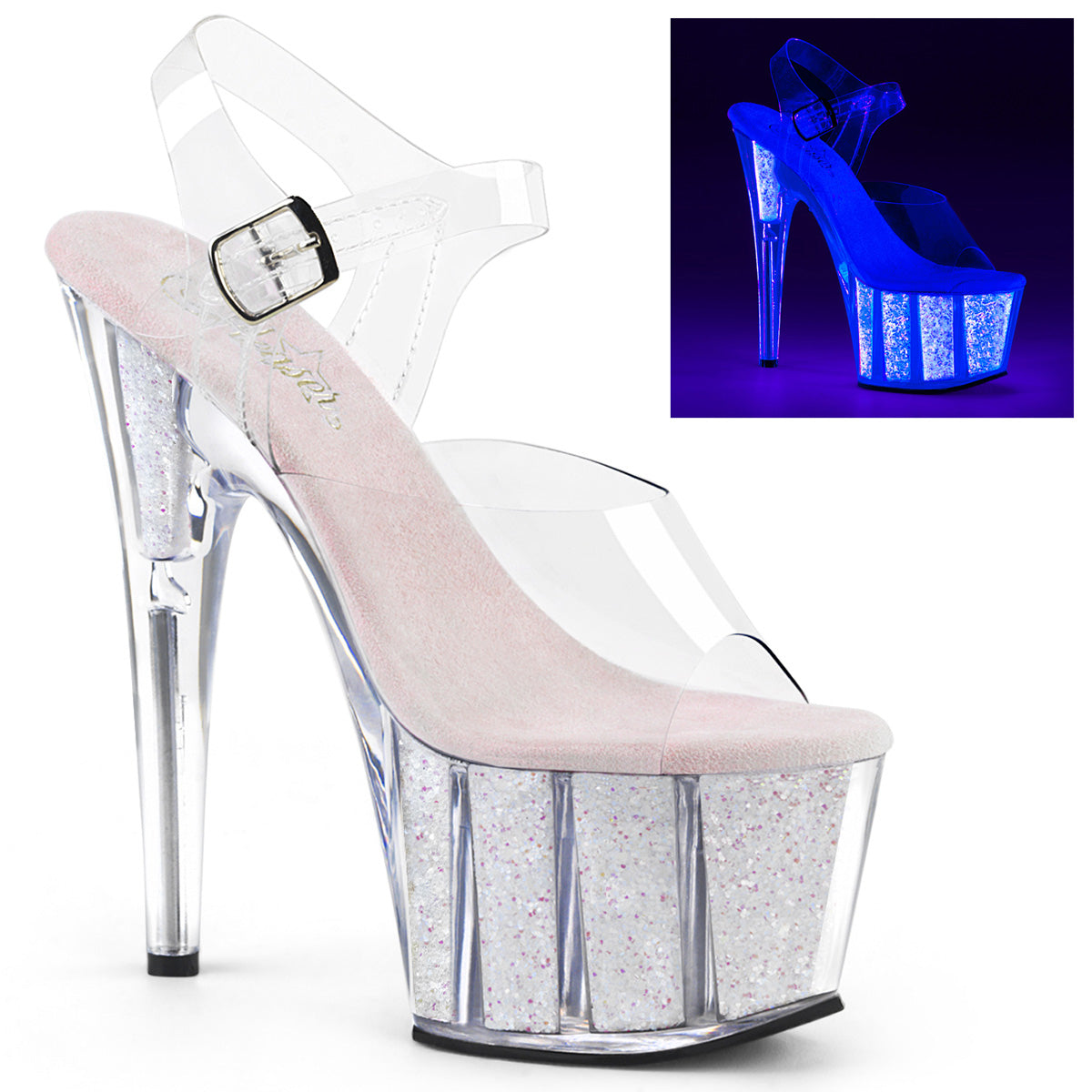 Pleaser Sandales pour femmes ADORE-708uvg CLR / NEON OPAL GLITTER