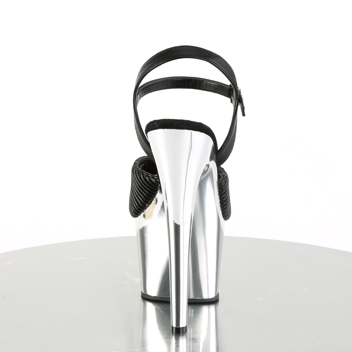 Pleaser Sandales pour femmes ADORE-709 Blk Cuir matelassé / SLV Chrome