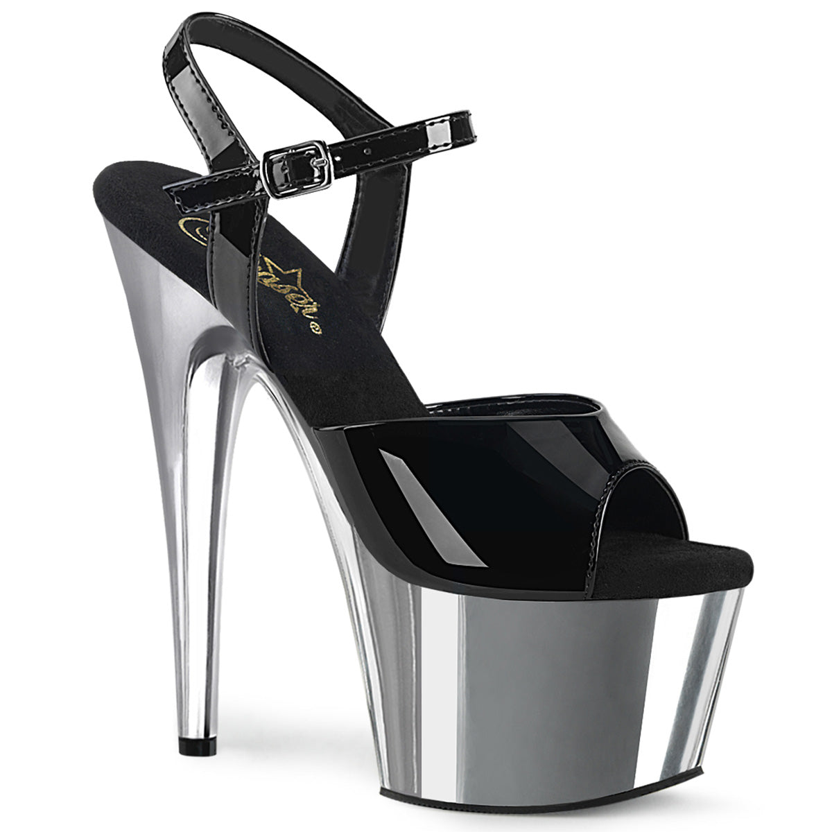 Pleaser Womens Sandals ADORE-709 Blk Pat/Slv Chrome