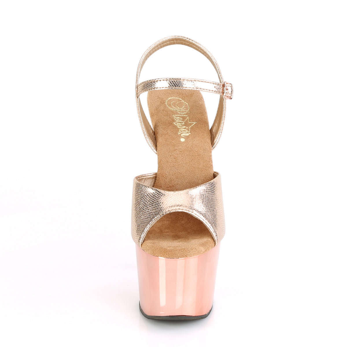 Pleaser Womens Sandals ADORE-709 Rose Gold Textured Metallic/RoseGold Chrome