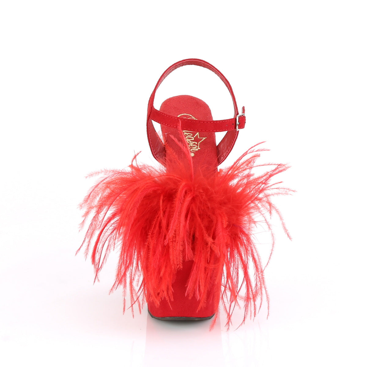Pleaser Womens Sandals ADORE-709F Red Faux Suede-Feather/Red Faux Suede