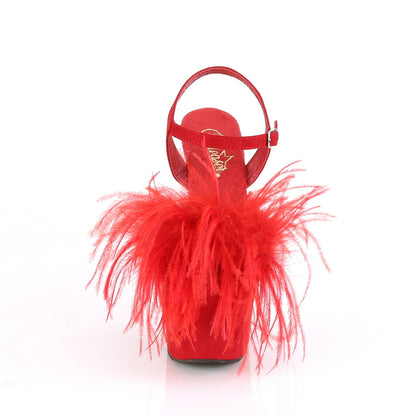 Pleaser Womens Sandals ADORE-709F Red Faux Suede-Feather/Red Faux Suede