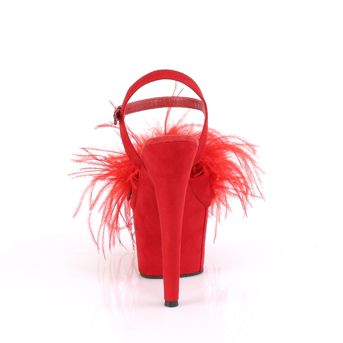 Pleaser Womens Sandals ADORE-709F Red Faux Suede-Feather/Red Faux Suede