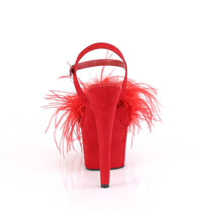 Pleaser Womens Sandals ADORE-709F Red Faux Suede-Feather/Red Faux Suede