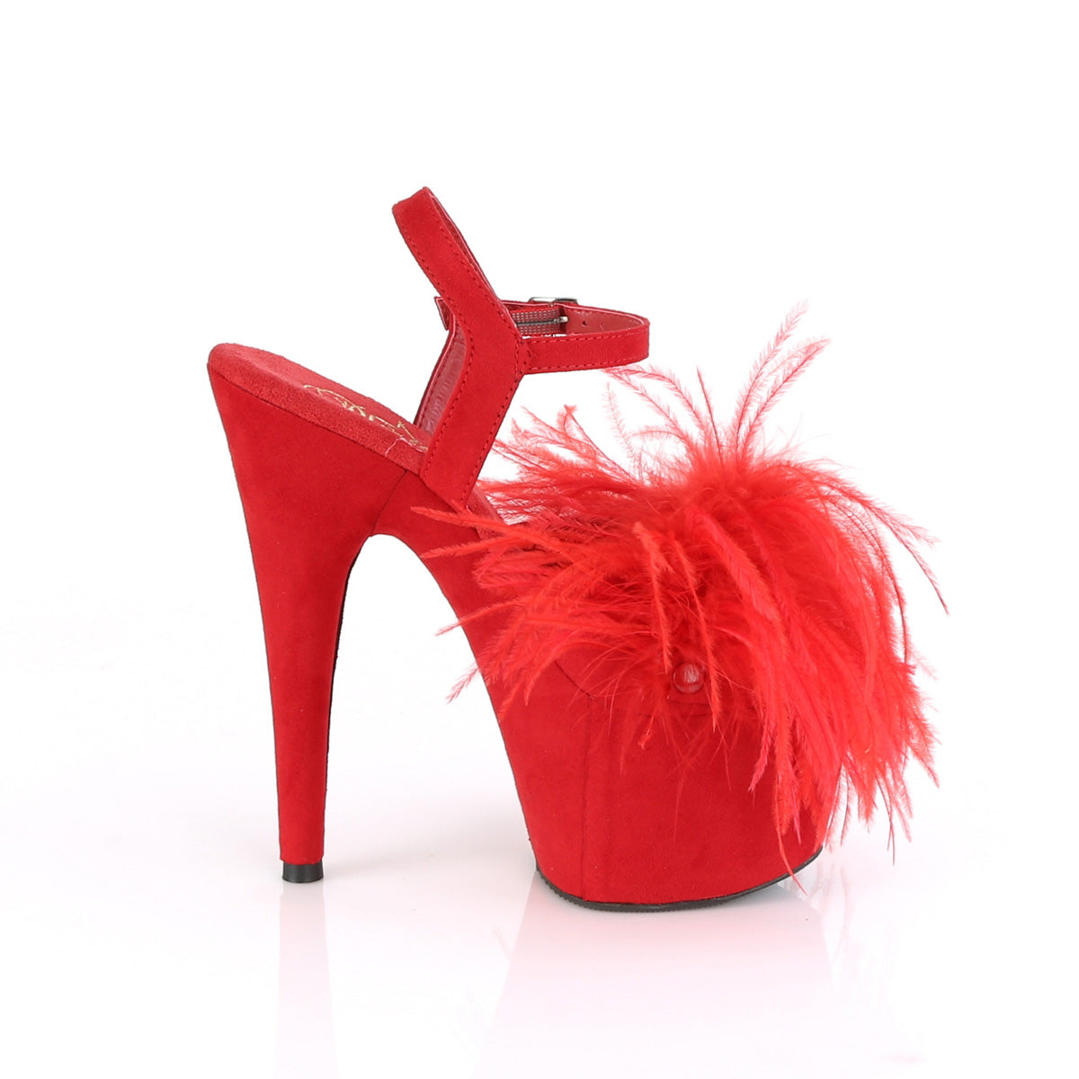 Pleaser Womens Sandals ADORE-709F Red Faux Suede-Feather/Red Faux Suede