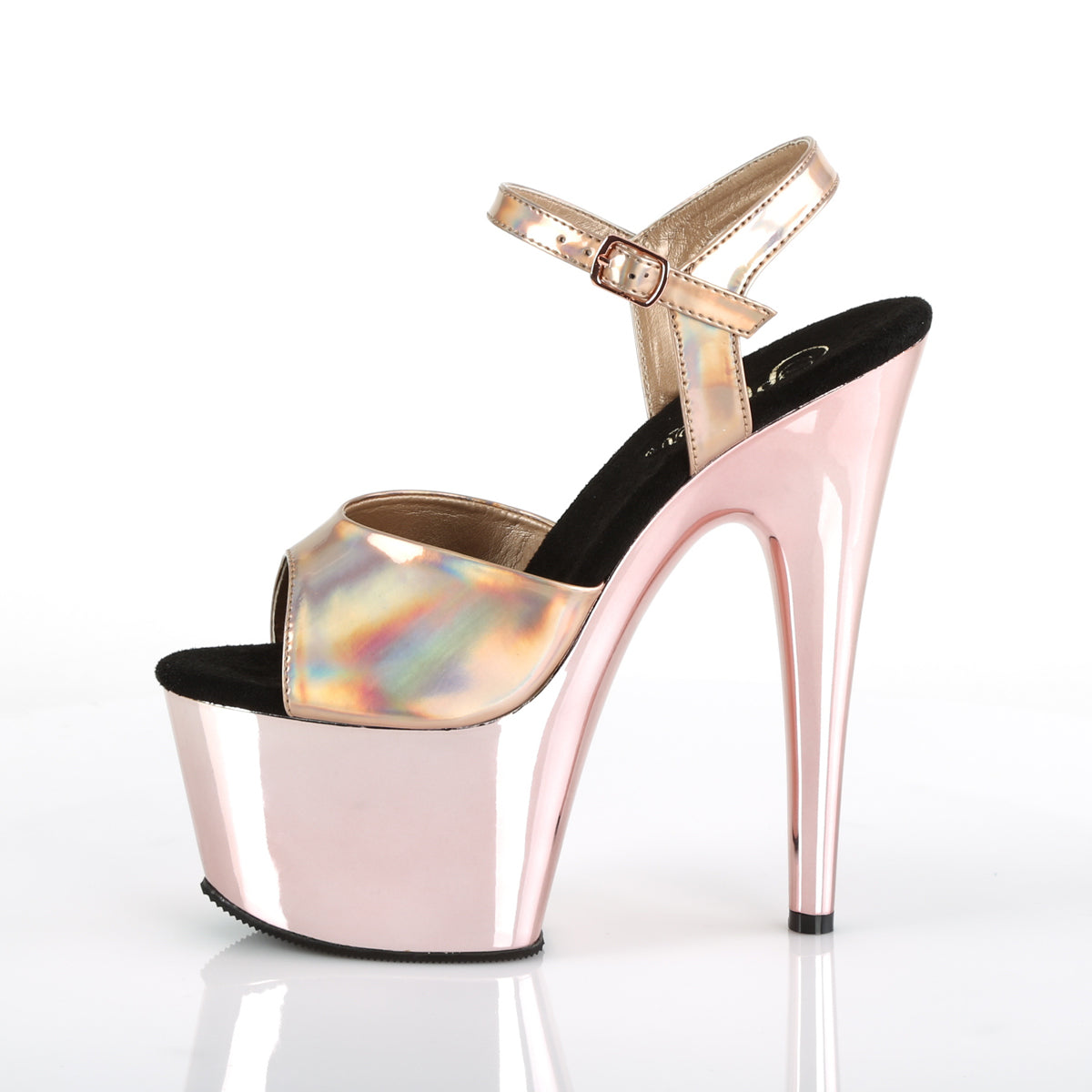 Pleaser Womens Sandals ADORE-709HGCH Rose Gold Hologram/Rose Gold Chrome