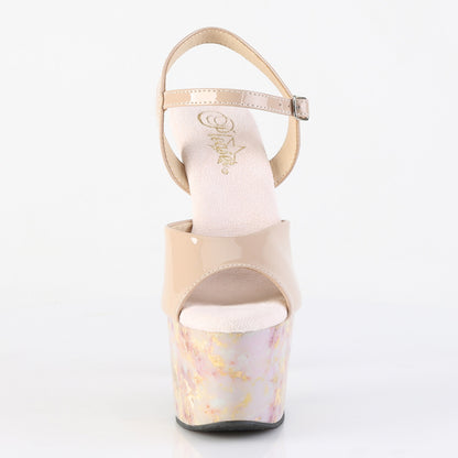 Pleaser Women's Platform Shoes ADORE-709MB Nude Pat/Blush-Gold Marble