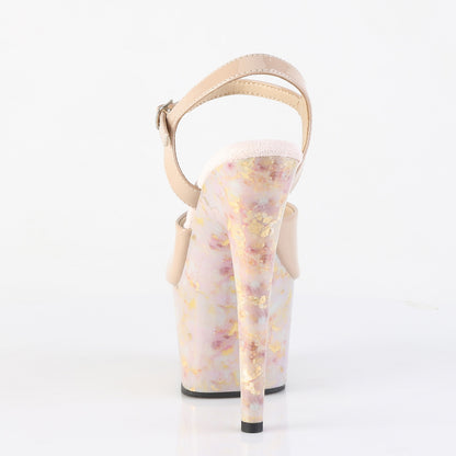 Pleaser Women's Platform Shoes ADORE-709MB Nude Pat/Blush-Gold Marble