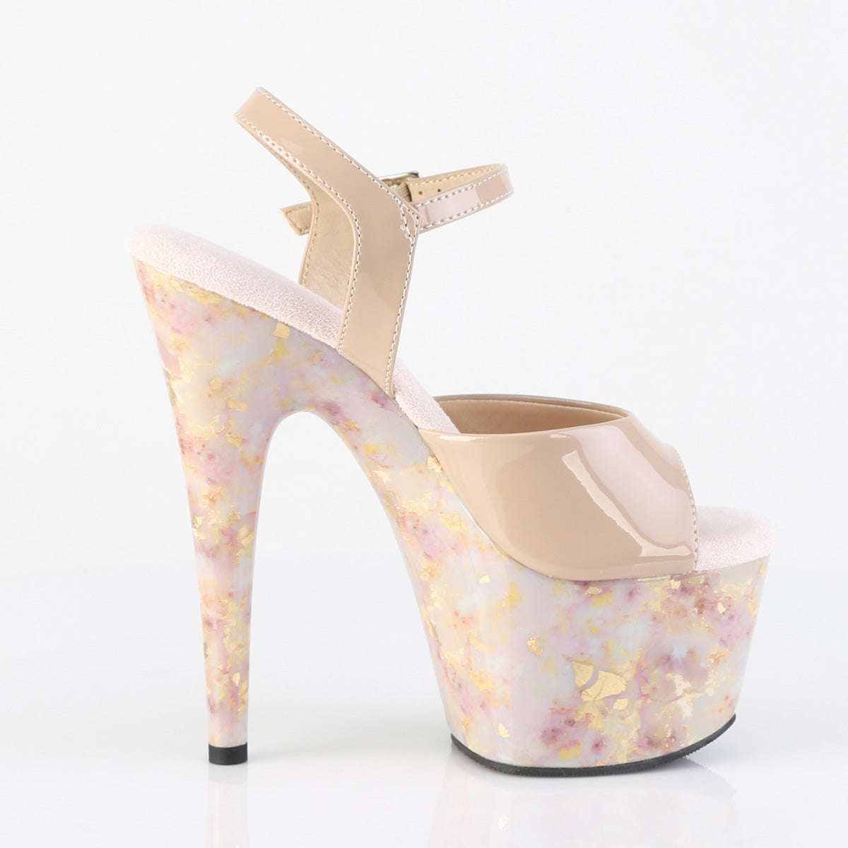Pleaser Women's Platform Shoes ADORE-709MB Nude Pat/Blush-Gold Marble
