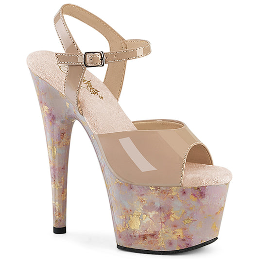 Pleaser Women's Platform Shoes ADORE-709MB Nude Pat/Blush-Gold Marble