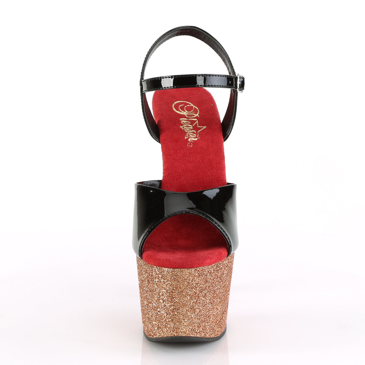 Pleaser Womens Sandals ADORE-709OMBRE Blk/Rose Gold-Red Ombre
