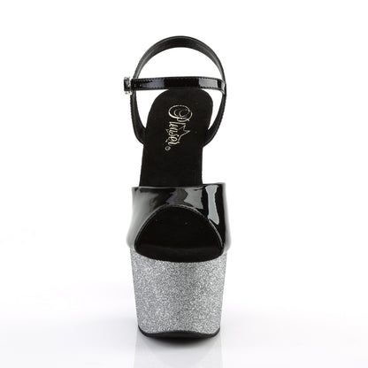 Pleaser Sandales pour femmes ADORE-709ombre BLK PAT / SLV-BLK OMBRE