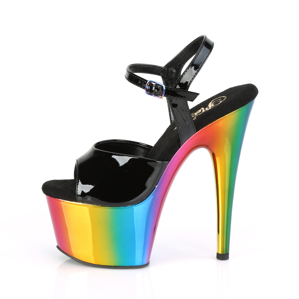 Pleaser Womens Sandals ADORE-709RC Blk Pat/Rainbow Chrome