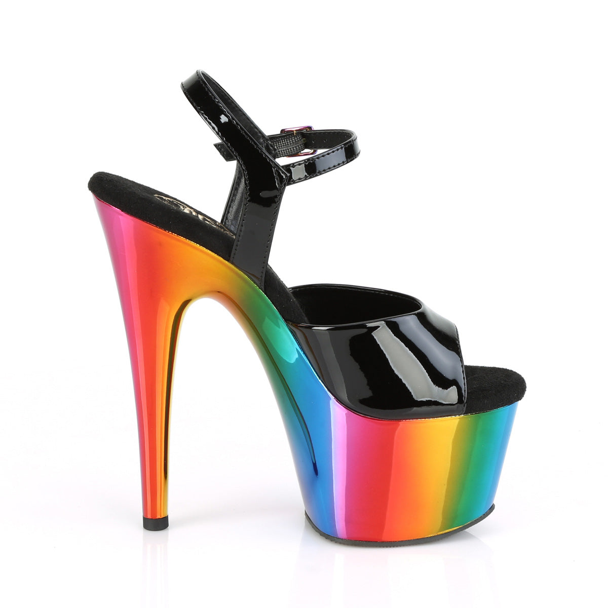 Pleaser Womens Sandals ADORE-709RC Blk Pat/Rainbow Chrome