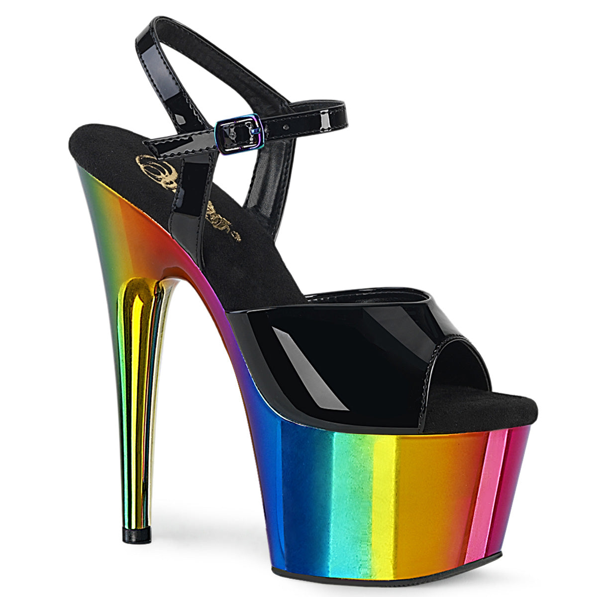 Pleaser Womens Sandals ADORE-709RC Blk Pat/Rainbow Chrome