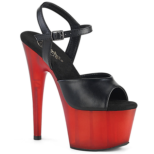 Pleaser Womens Sandals ADORE-709T Blk Faux Leather/Frosted Red