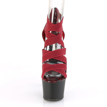Pleaser Womens Sandals ADORE-748SP Wine Elastic Band-Snake Print Pat/Blk Matte