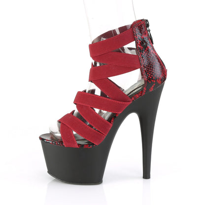 Pleaser Womens Sandals ADORE-748SP Wine Elastic Band-Snake Print Pat/Blk Matte