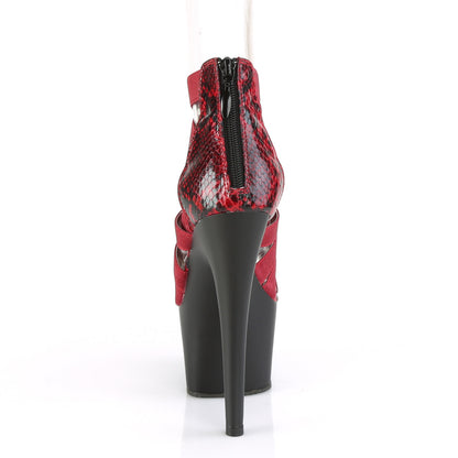 Pleaser Womens Sandals ADORE-748SP Wine Elastic Band-Snake Print Pat/Blk Matte