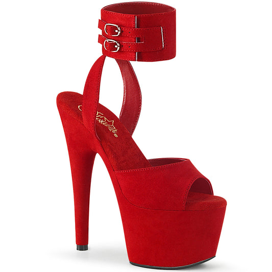 Pleaser Womens Sandals ADORE-791FS Red Faux Suede/Red Faux Suede