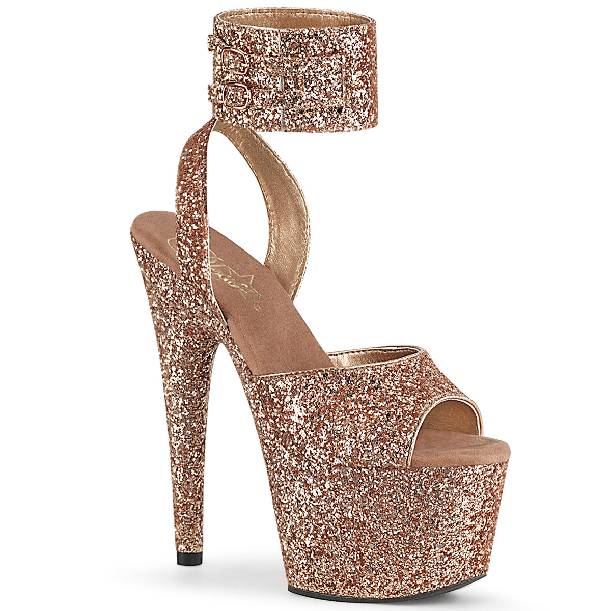 Pleaser Womens Sandals ADORE-791LG Rose Gold Glitter/Rose Gold Glitter