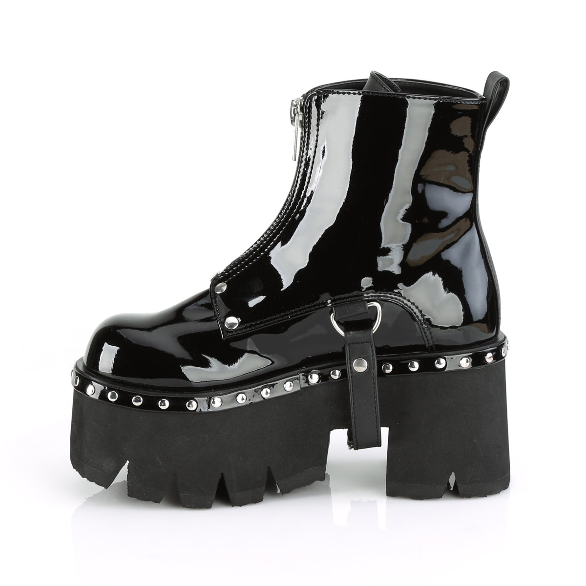 DemoniaCult Bottes de cheville des femmes ASHES-100 Cuir Blk Pat-Vegan