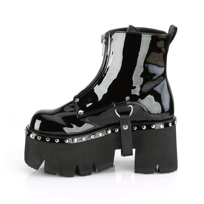 DemoniaCult Womens Ankle Boots ASHES-100 Blk Pat-Vegan Leather