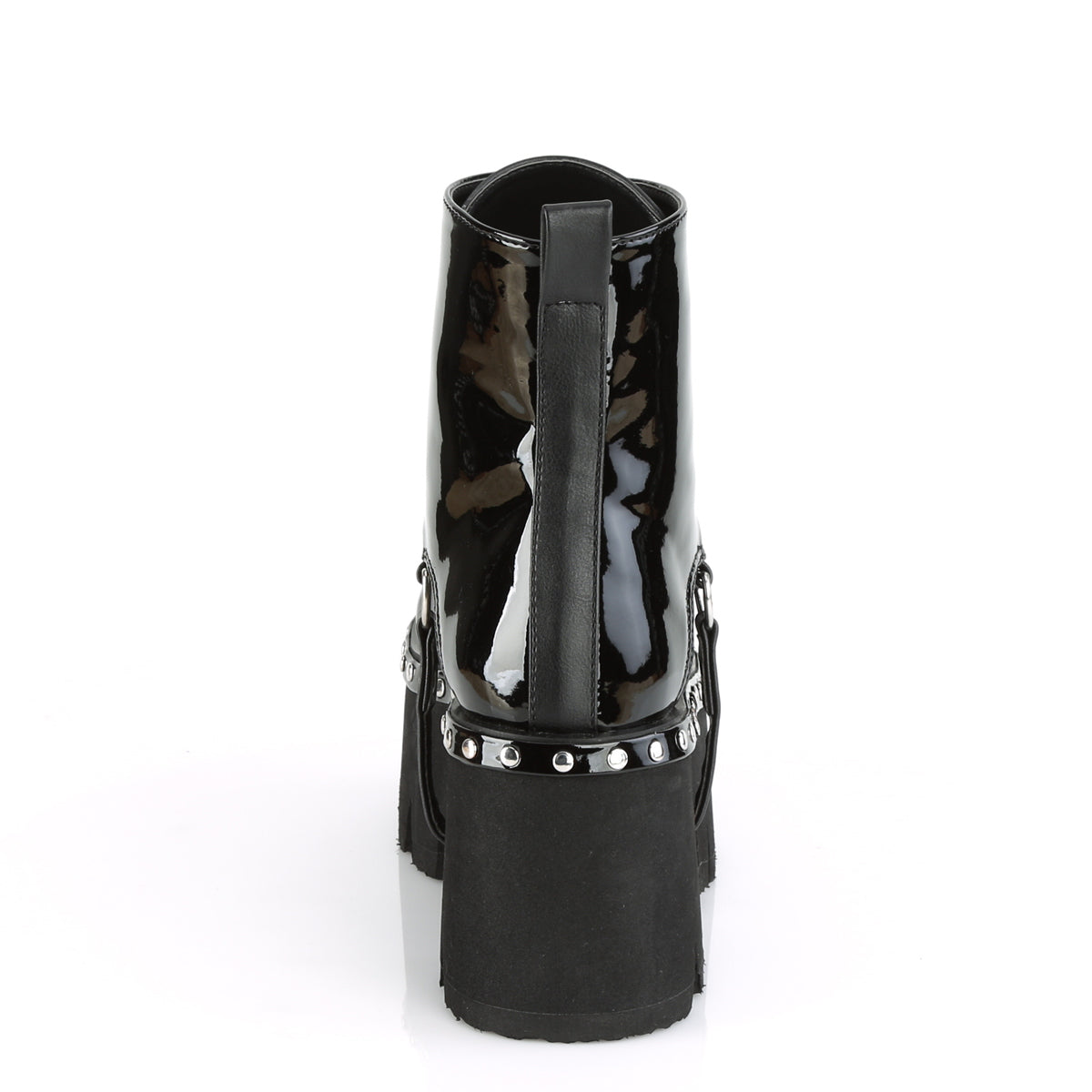 DemoniaCult Bottes de cheville des femmes ASHES-100 Cuir Blk Pat-Vegan