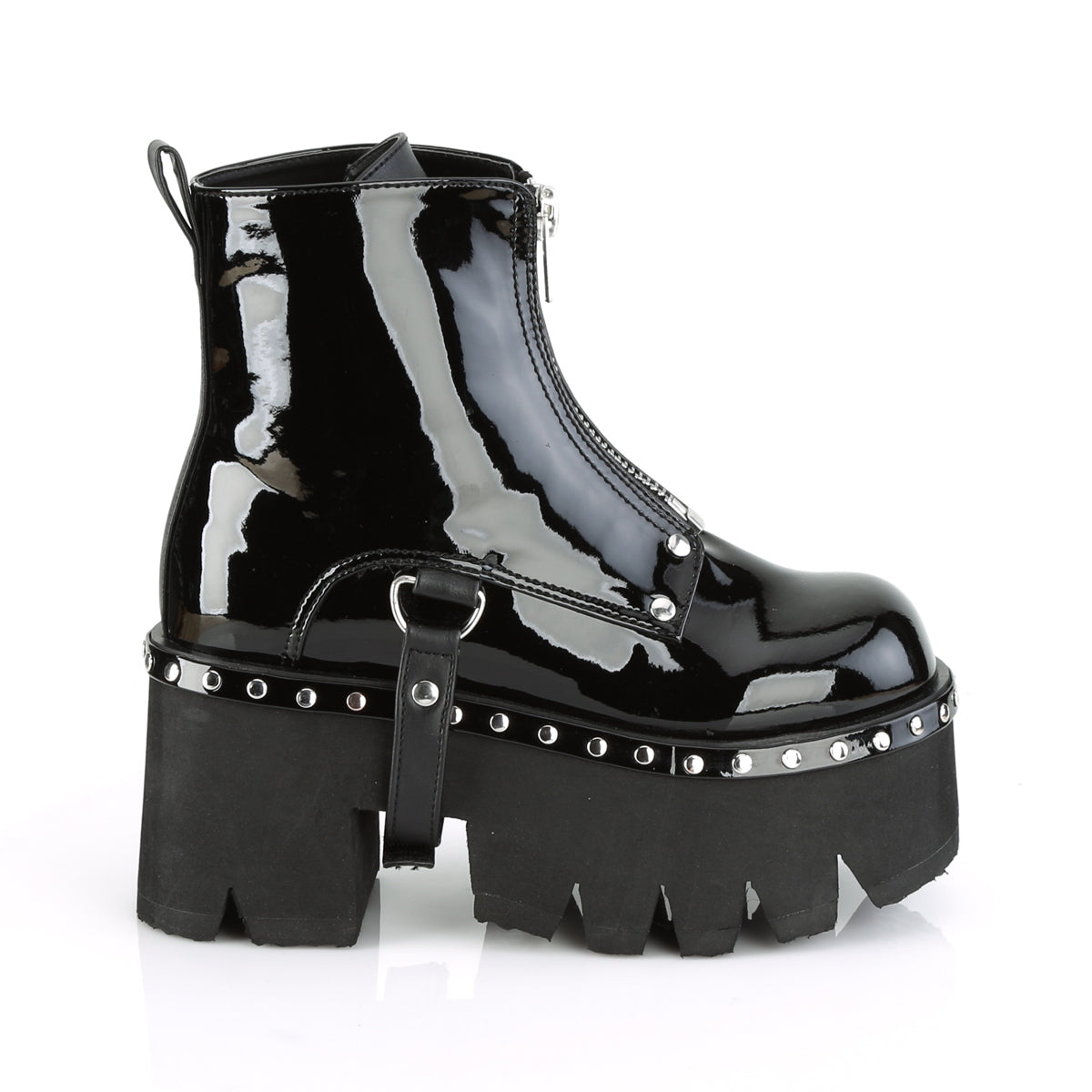 DemoniaCult Bottes de cheville des femmes ASHES-100 Cuir Blk Pat-Vegan